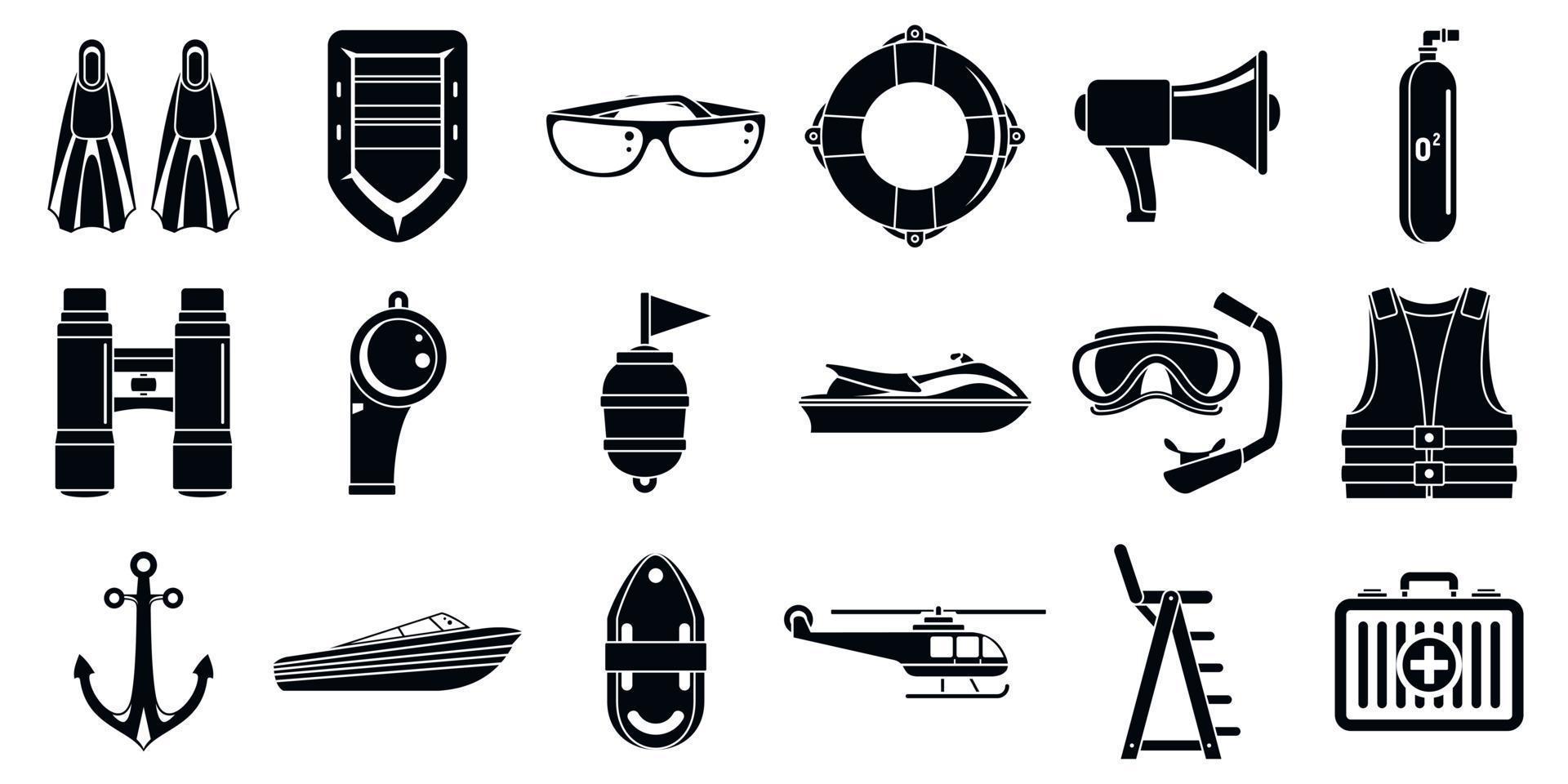 conjunto de ícones de segurança marítima de resgate, estilo simples vetor