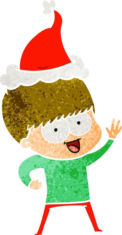 feliz desenho retrô de um menino usando chapéu de Papai Noel vetor