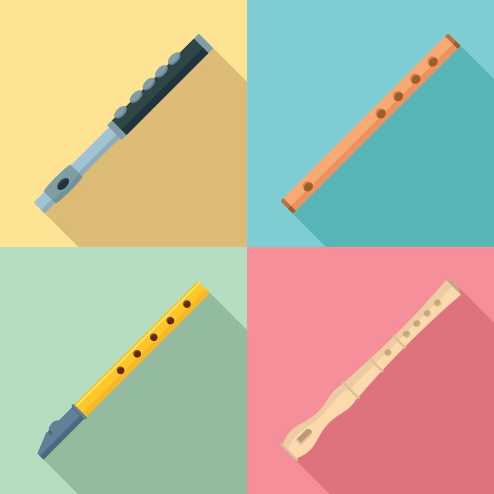 conjunto de ícones de flauta, estilo simples vetor