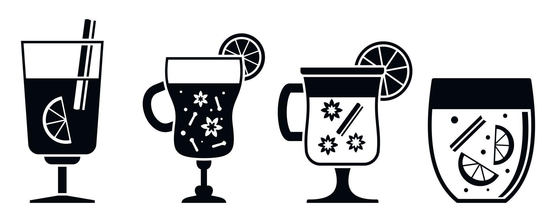 conjunto de ícones de vinho quente quente, estilo simples vetor