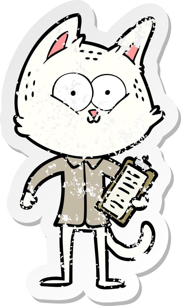 vinheta angustiada de um gato de desenho animado com prancheta vetor