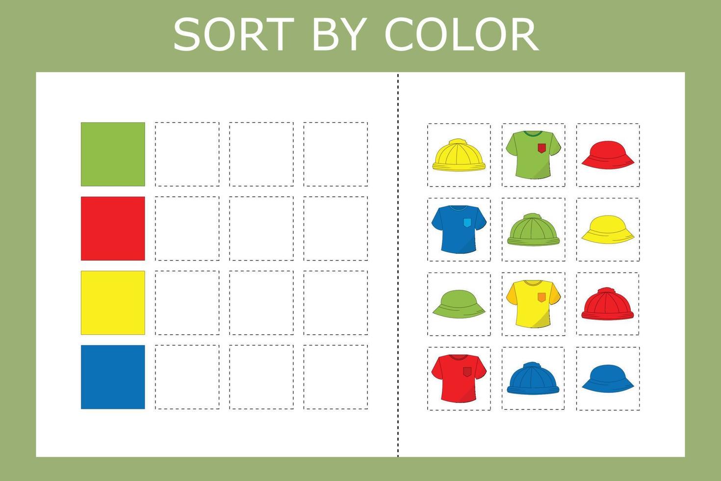 classificar as roupas por cor. jogo de lógica para crianças. vetor