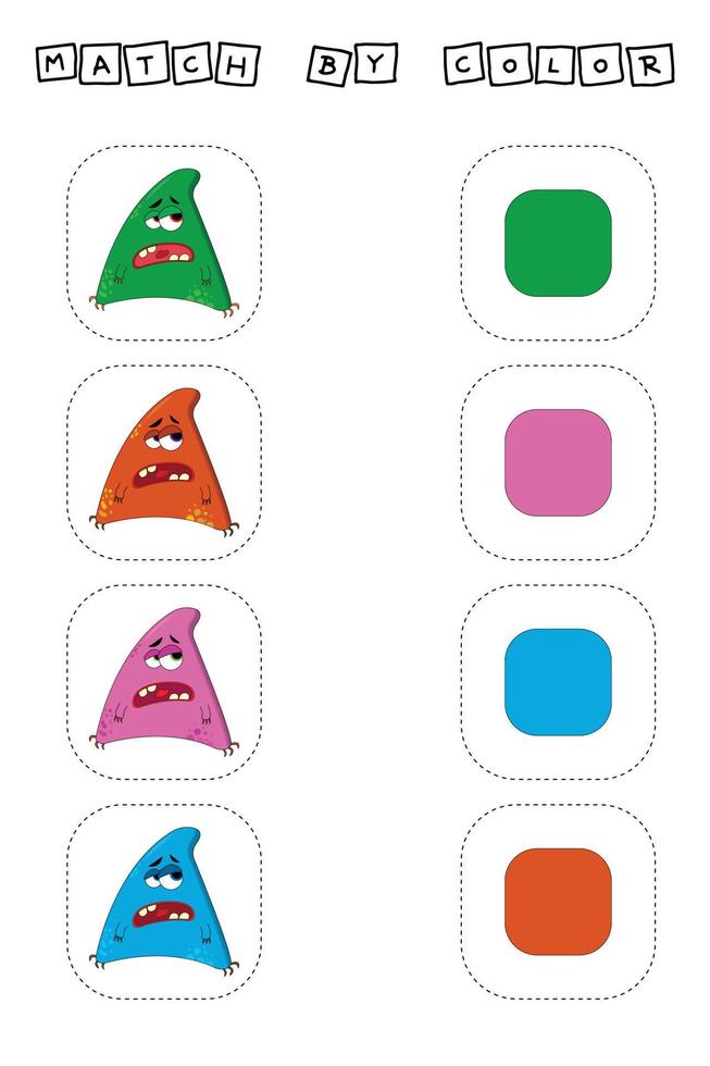 desenvolvendo atividade para crianças combinar os monstros por cor. jogo de lógica para crianças. vetor