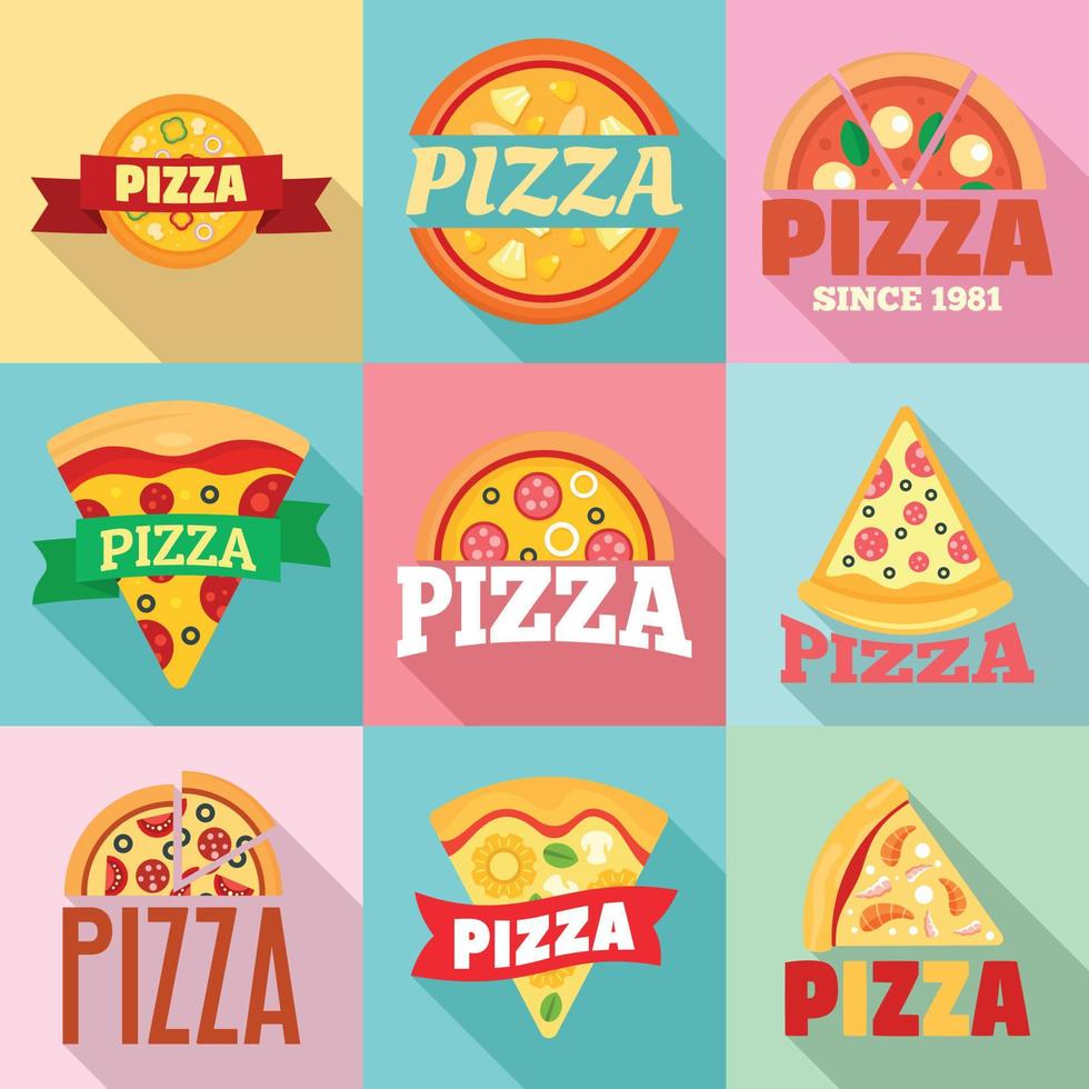conjunto de logotipo de pizza, estilo simples vetor