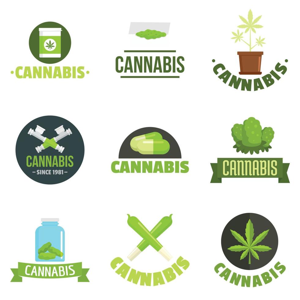 conjunto de logotipos de plantas de cannabis, estilo simples vetor