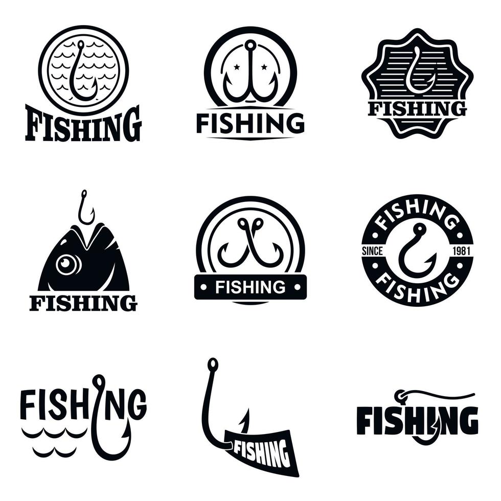 conjunto de logotipos de gancho de pesca, estilo simples vetor