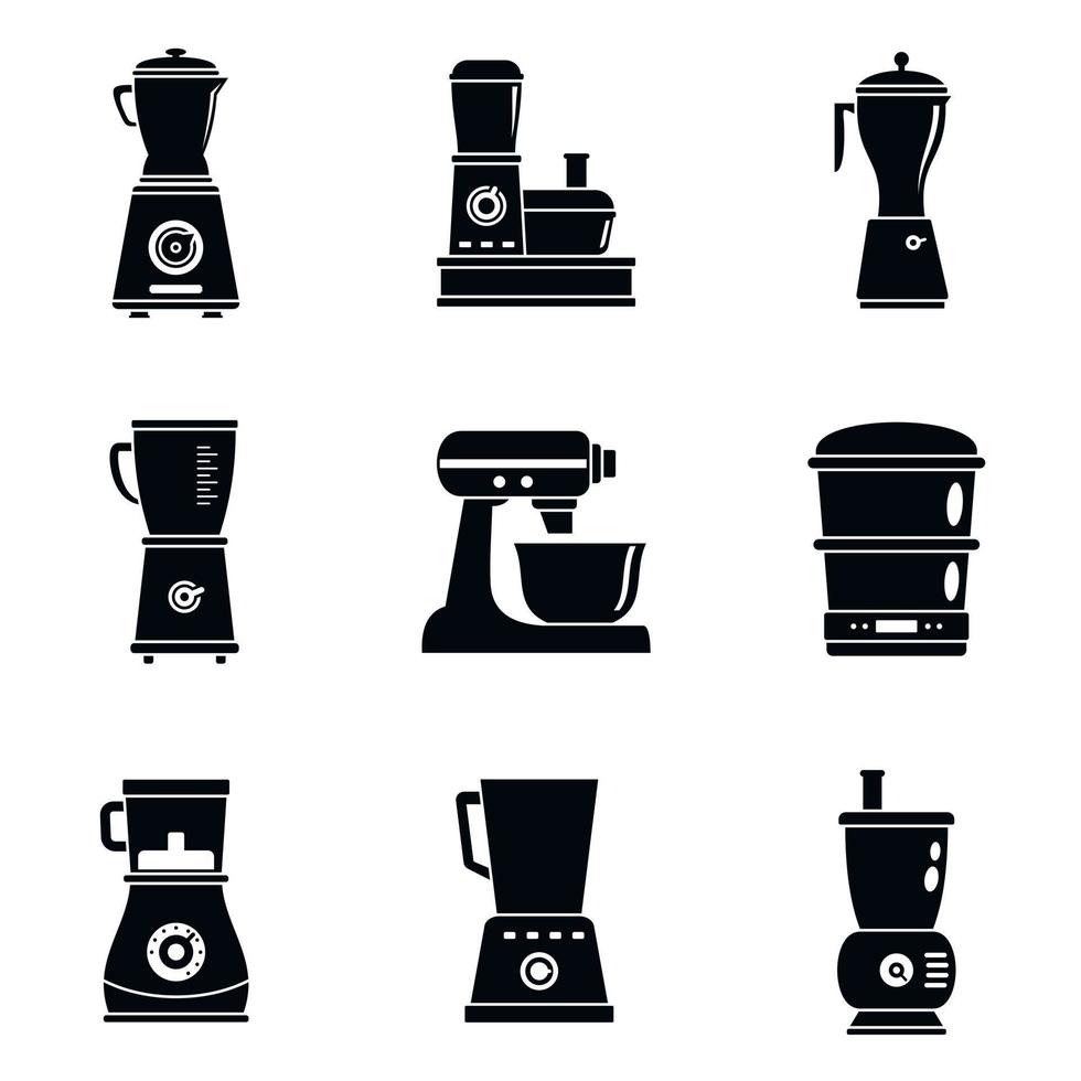 conjunto de ícones de máquina de processador de alimentos, estilo simples vetor