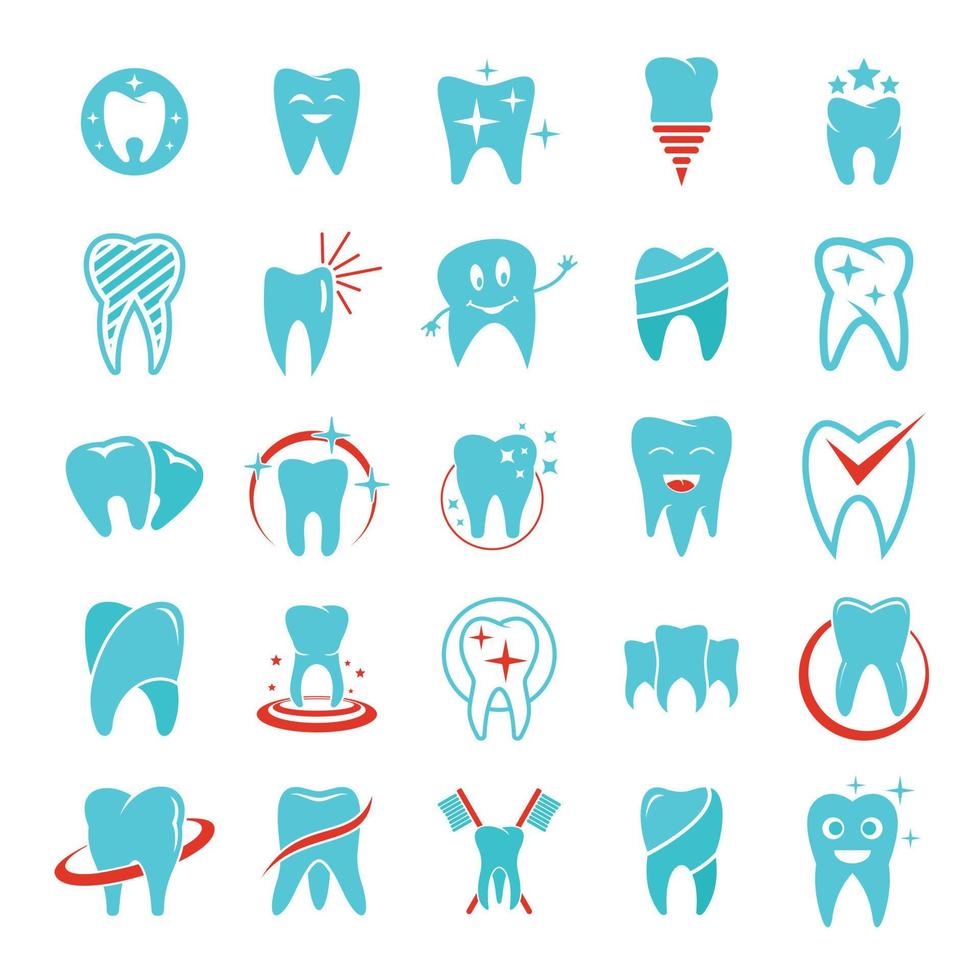 conjunto de ícones de logotipo de atendimento odontológico de dente, estilo simples vetor