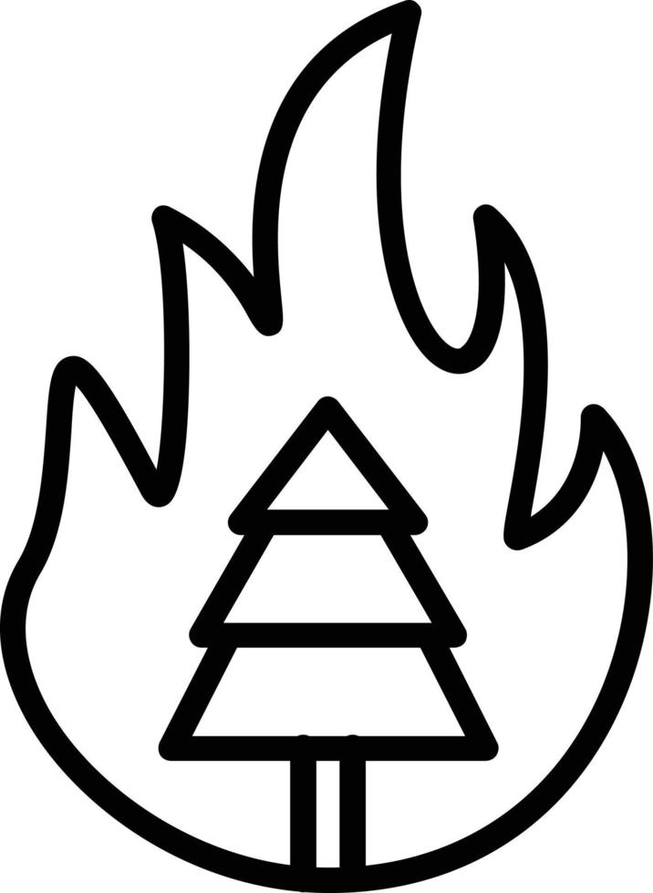 design de ícone de linha de árvore em chamas vetor