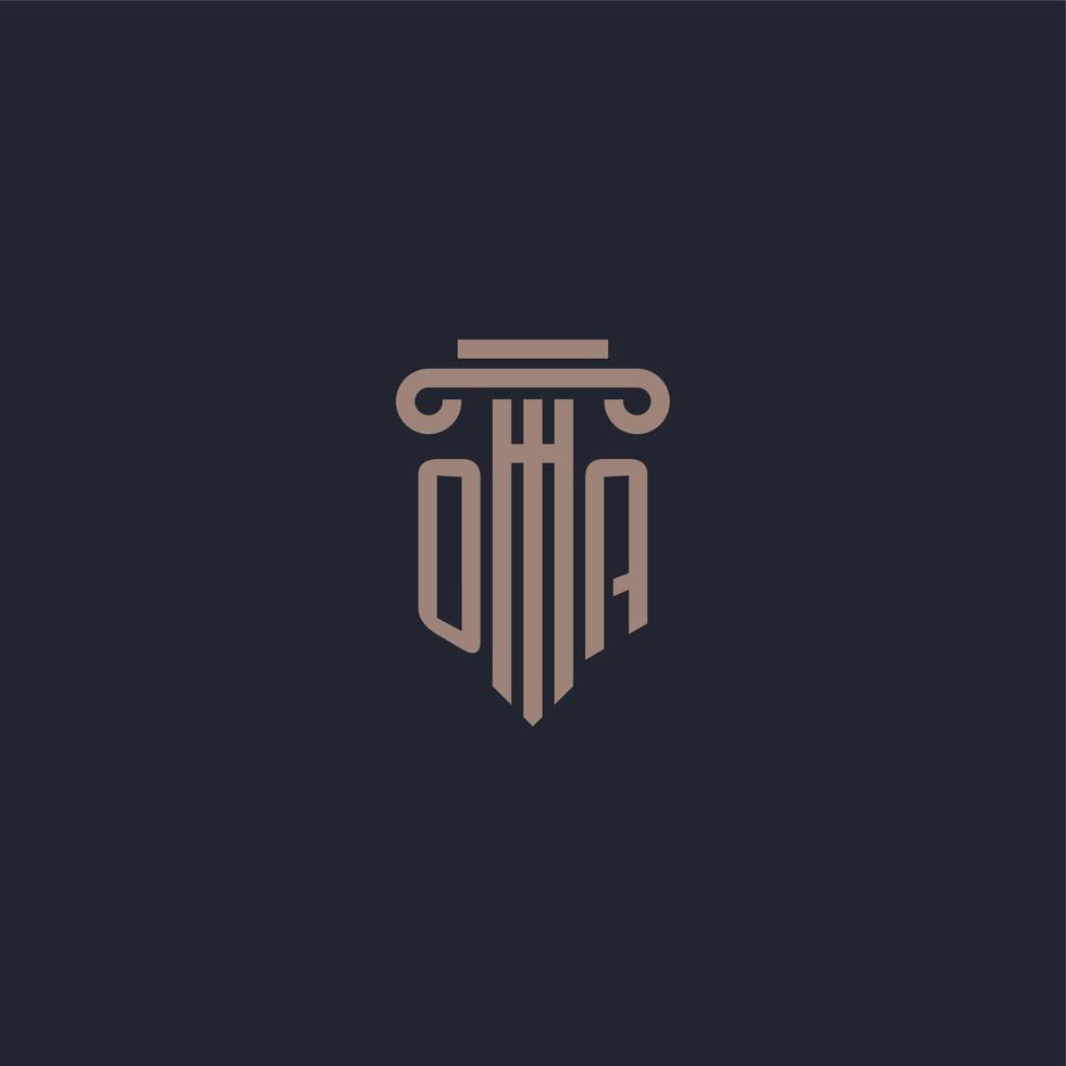oa monograma de logotipo inicial com design de estilo pilar para escritório de advocacia e empresa de justiça vetor