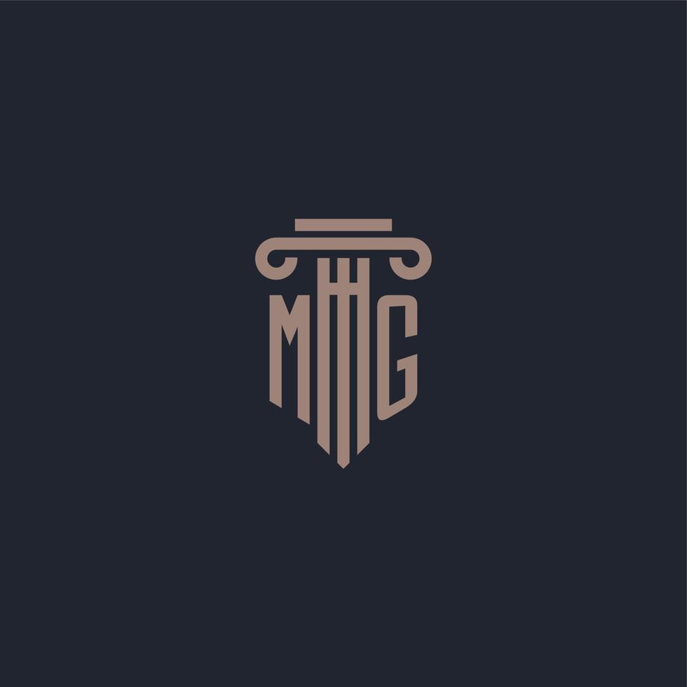 mg monograma de logotipo inicial com design de estilo pilar para escritório de advocacia e empresa de justiça vetor