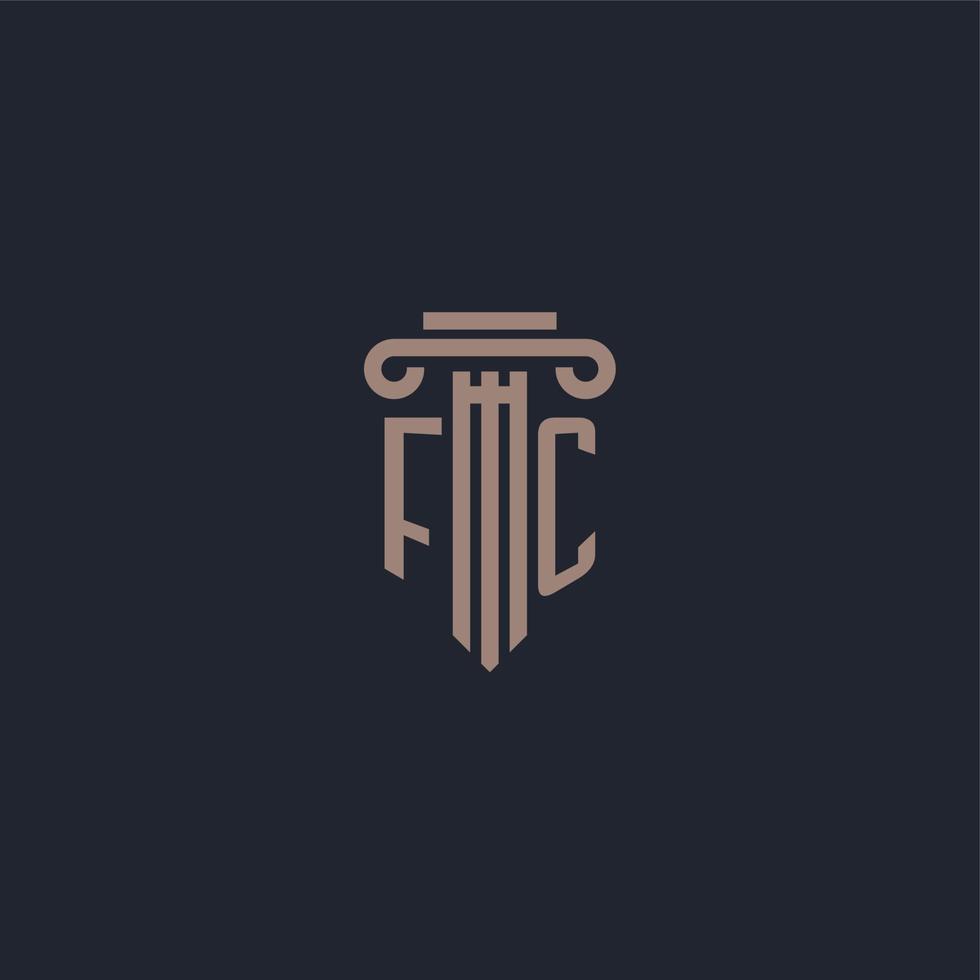 monograma de logotipo inicial fc com design de estilo pilar para escritório de advocacia e empresa de justiça vetor