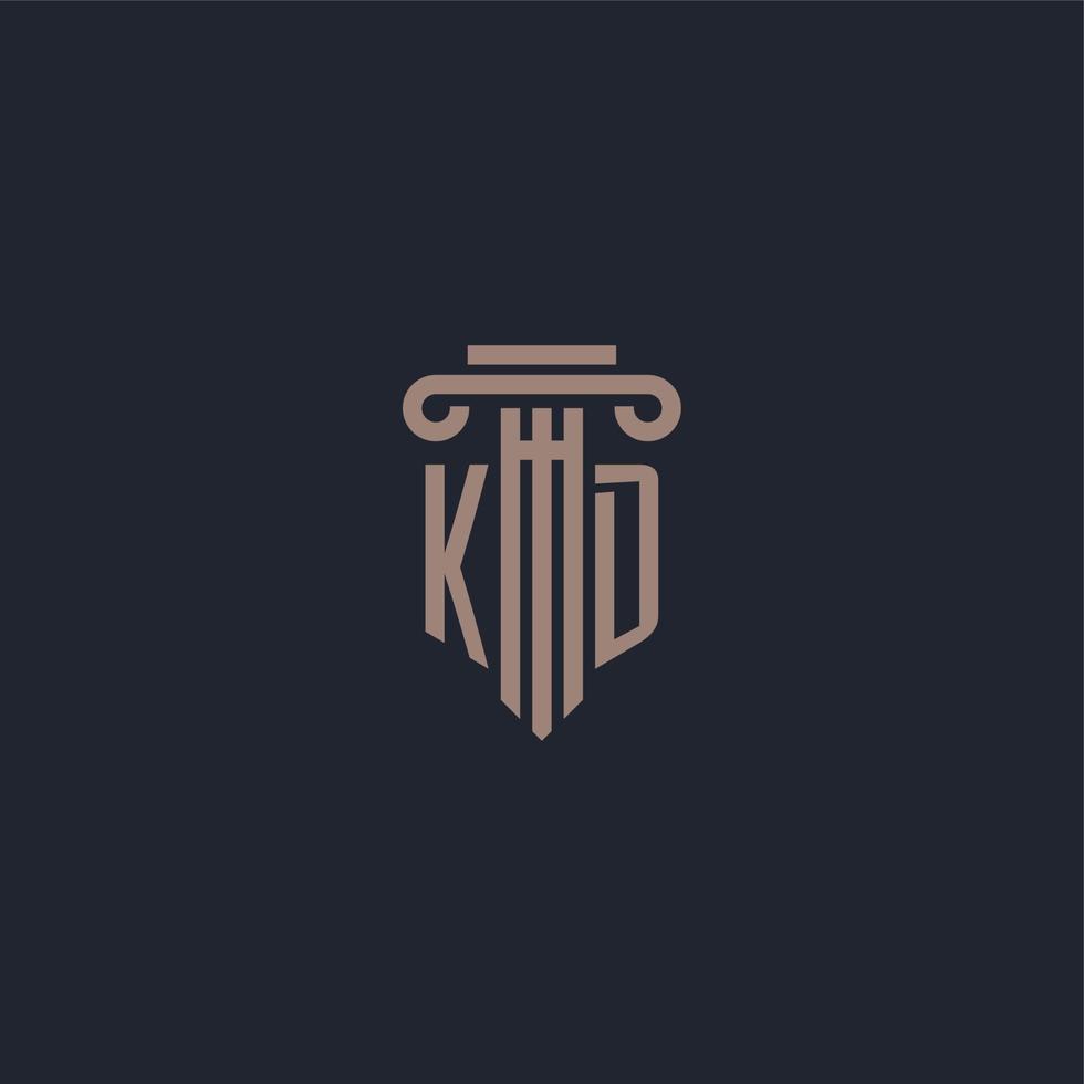 monograma de logotipo inicial kd com design de estilo pilar para escritório de advocacia e empresa de justiça vetor