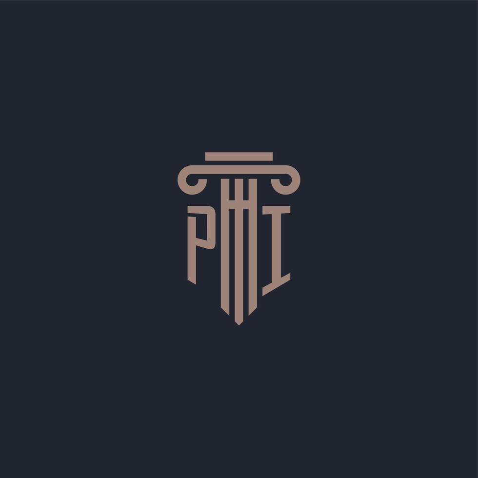 monograma de logotipo inicial pi com design de estilo pilar para escritório de advocacia e empresa de justiça vetor