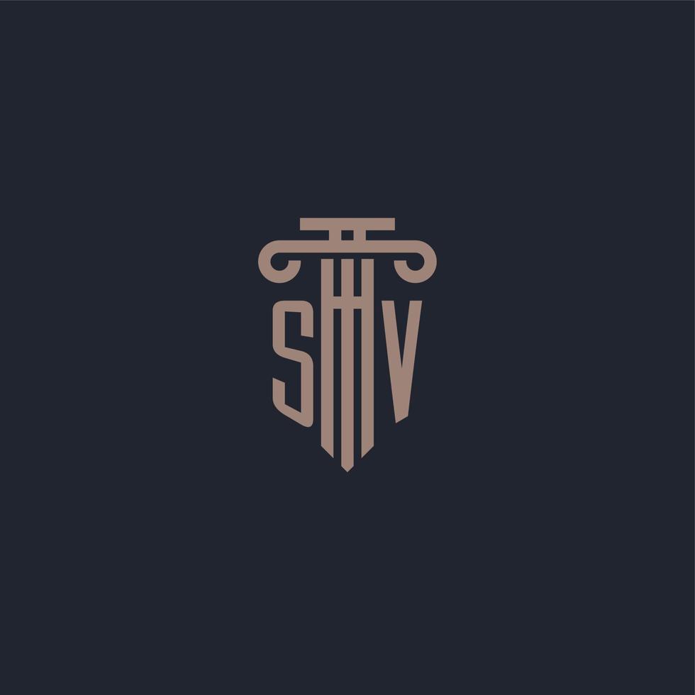 sv monograma de logotipo inicial com design de estilo pilar para escritório de advocacia e empresa de justiça vetor