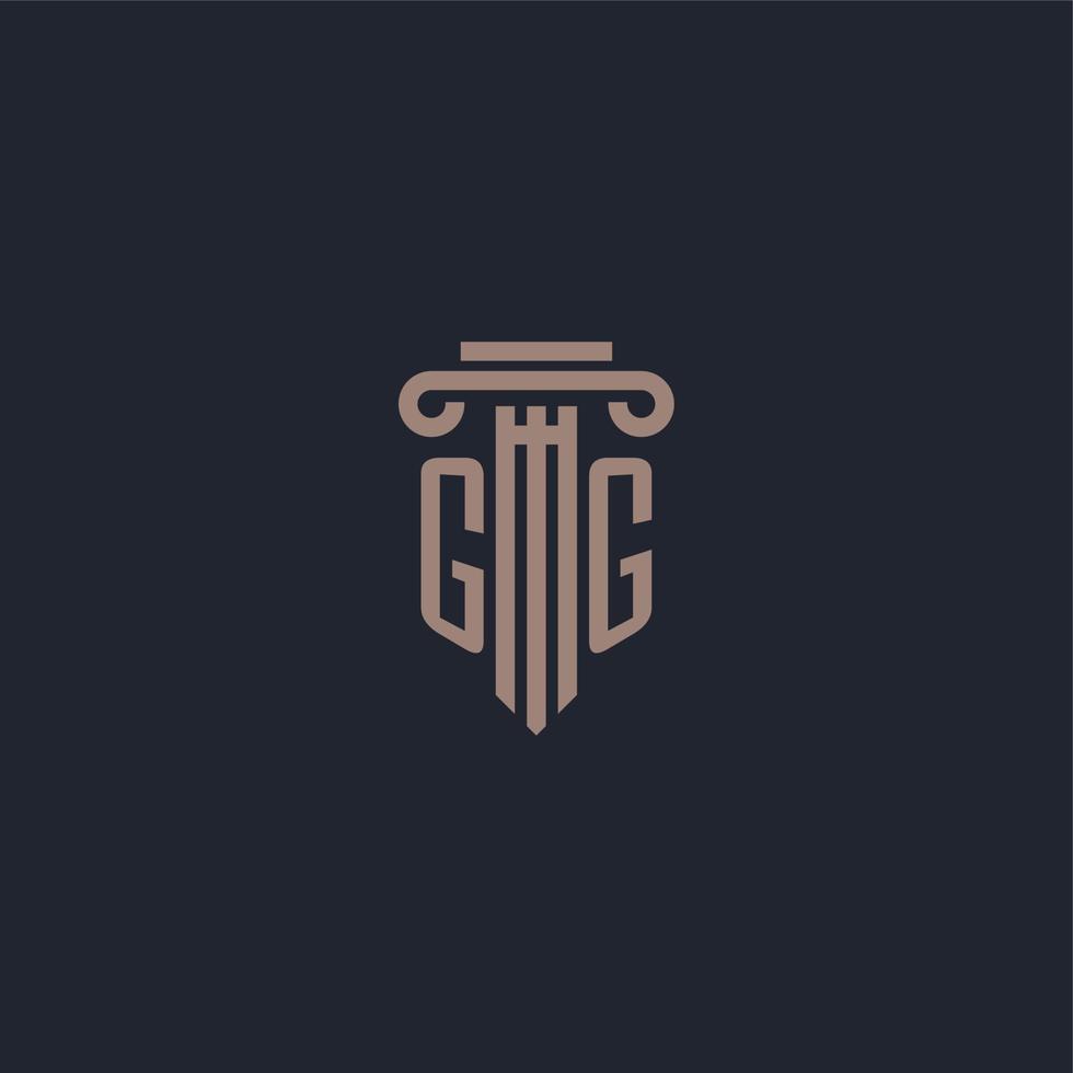 gg monograma de logotipo inicial com design de estilo pilar para escritório de advocacia e empresa de justiça vetor
