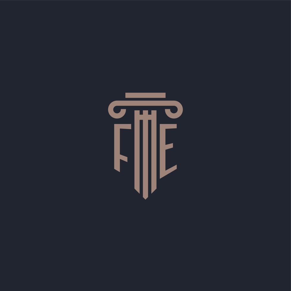 monograma de logotipo inicial fe com design de estilo pilar para escritório de advocacia e empresa de justiça vetor