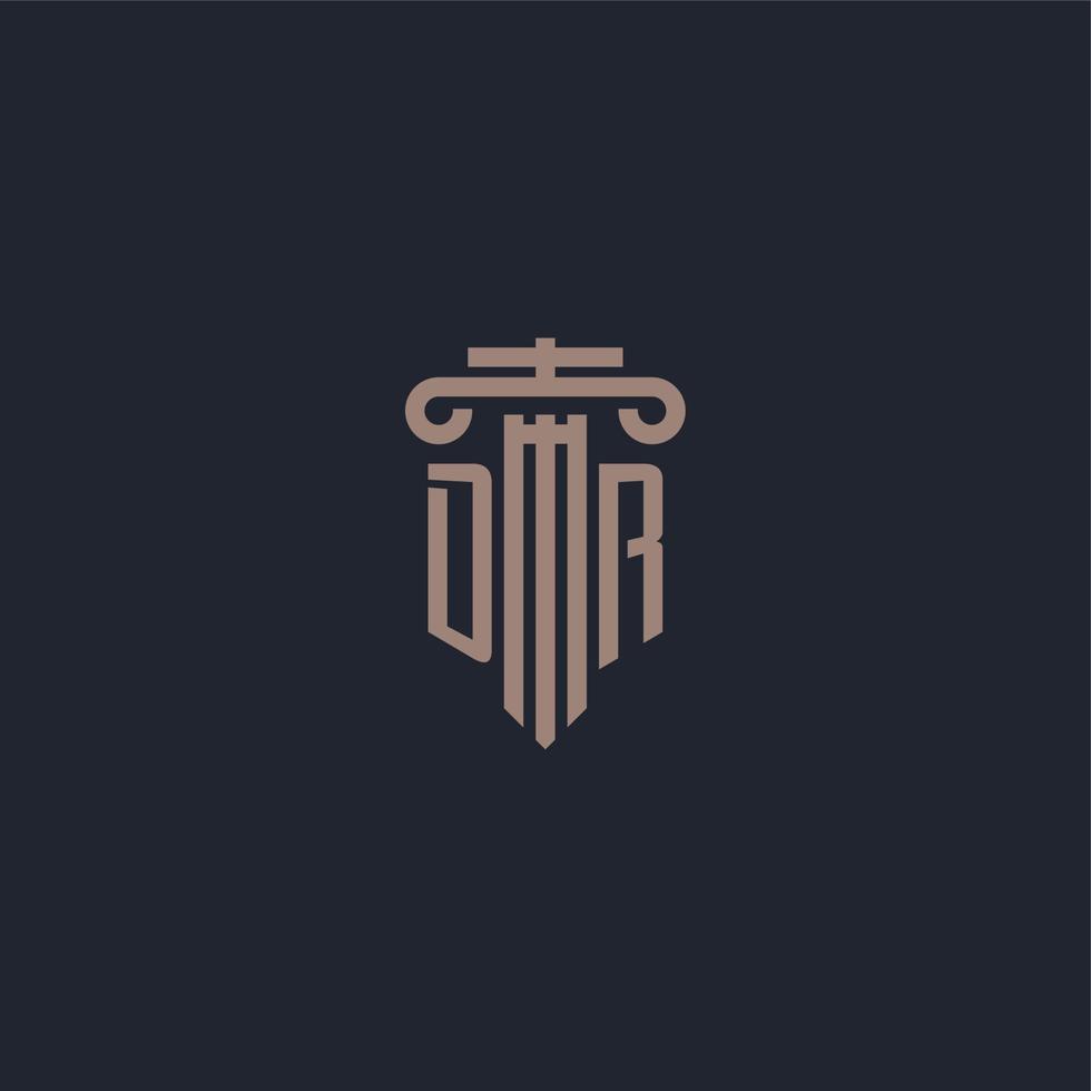 dr monograma de logotipo inicial com design de estilo pilar para escritório de advocacia e empresa de justiça vetor