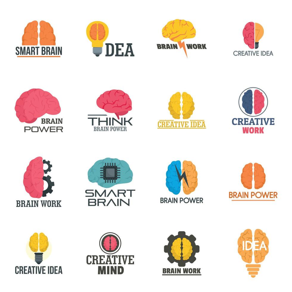 conjunto de ícones do cérebro da mente, estilo simples vetor
