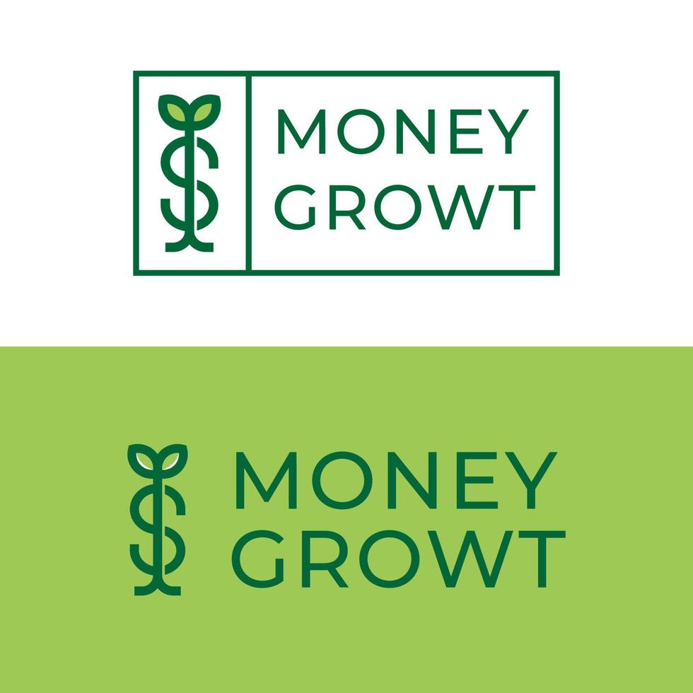 folha com design de logotipo de investimento de crescimento de dinheiro de broto de dólar vetor