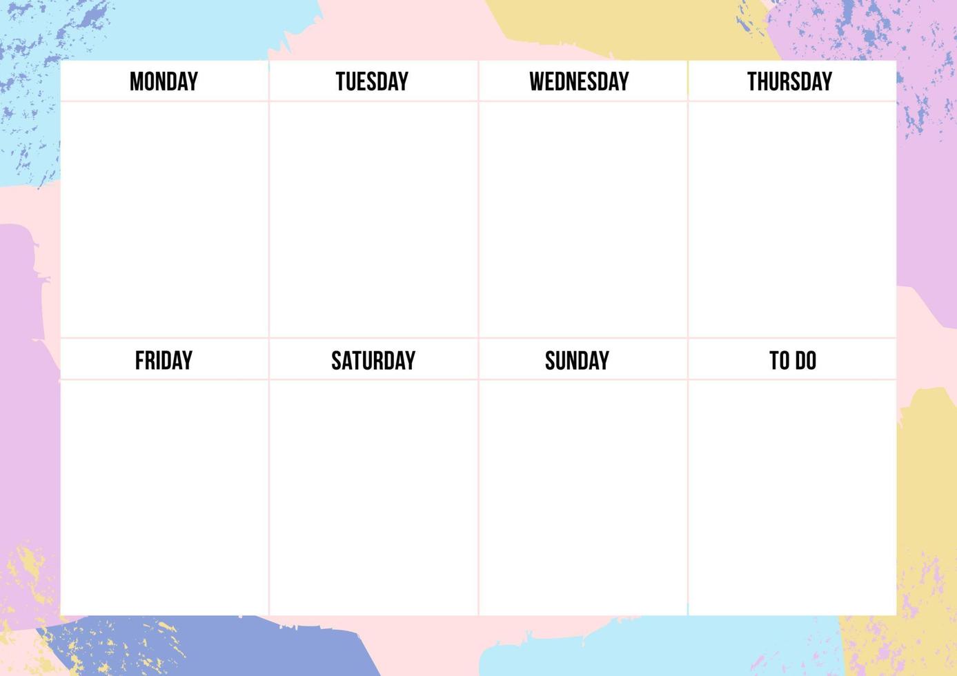 planejador semanal criativo com pincelada pastel no fundo. elegante organizador e agenda. modelo de planejador para impressão, escritório, escola. ilustração vetorial. vetor