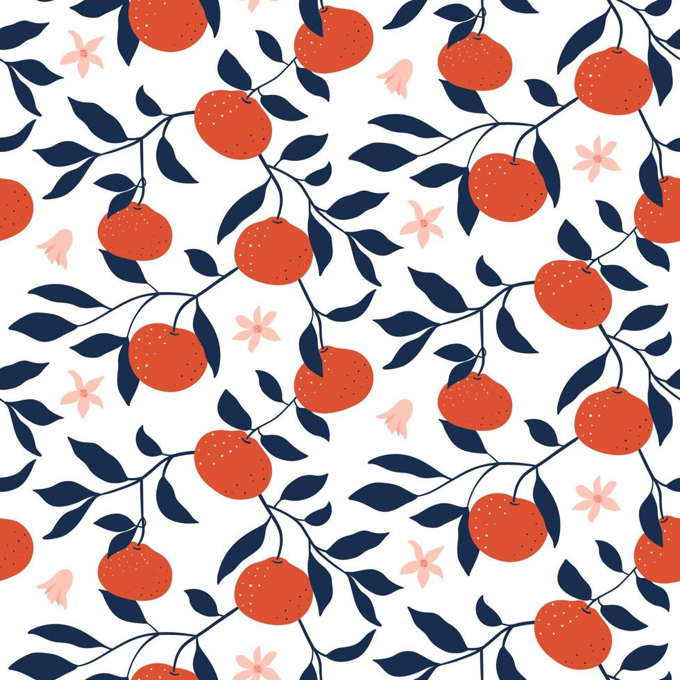 mão desenhada sem costura padrão com tangerinas. papel de parede vetorial com frutas cítricas maduras. bom para tecido, têxtil, impressão. vetor