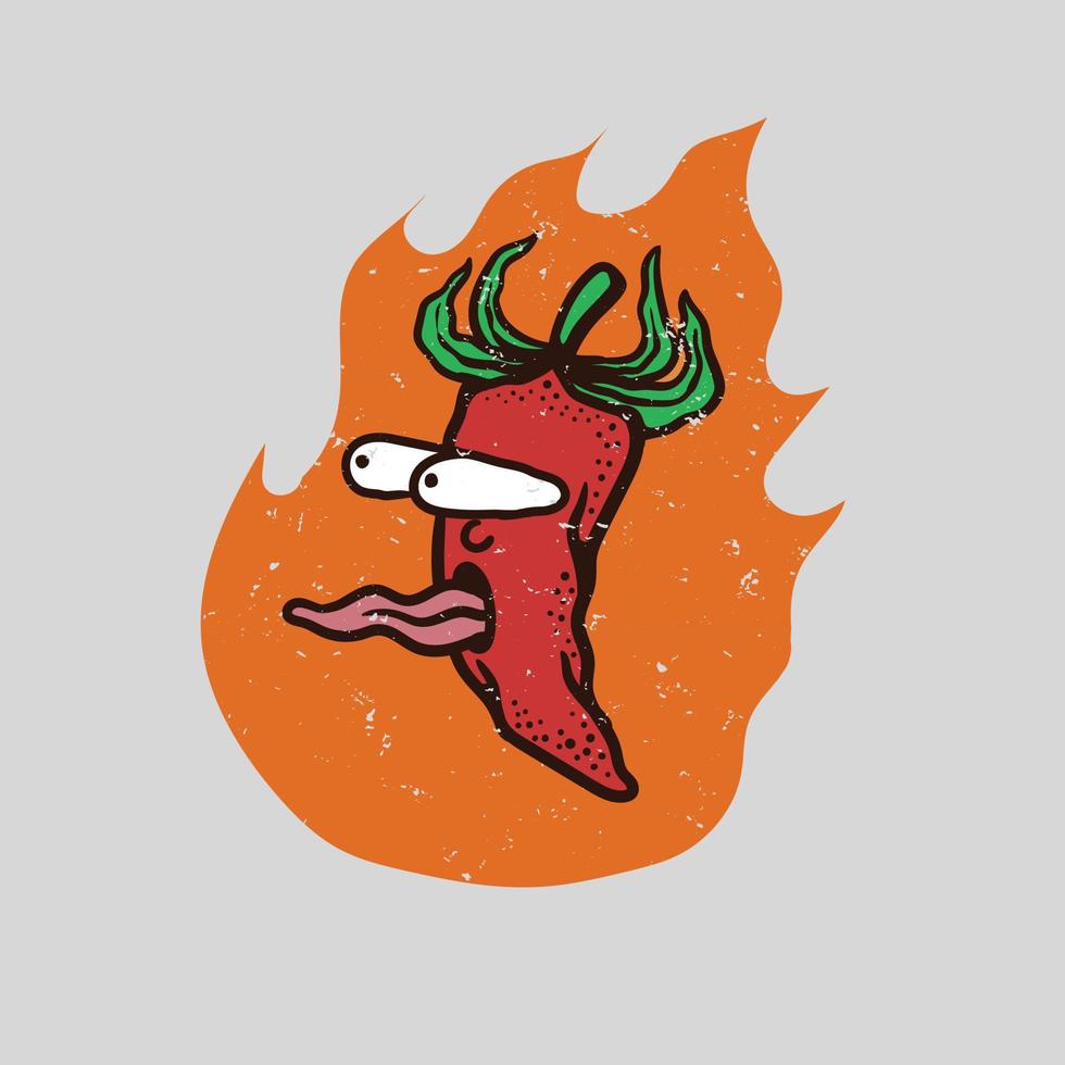 ilustração de personagem de pimenta em chamas com olhos esbugalhados vetor