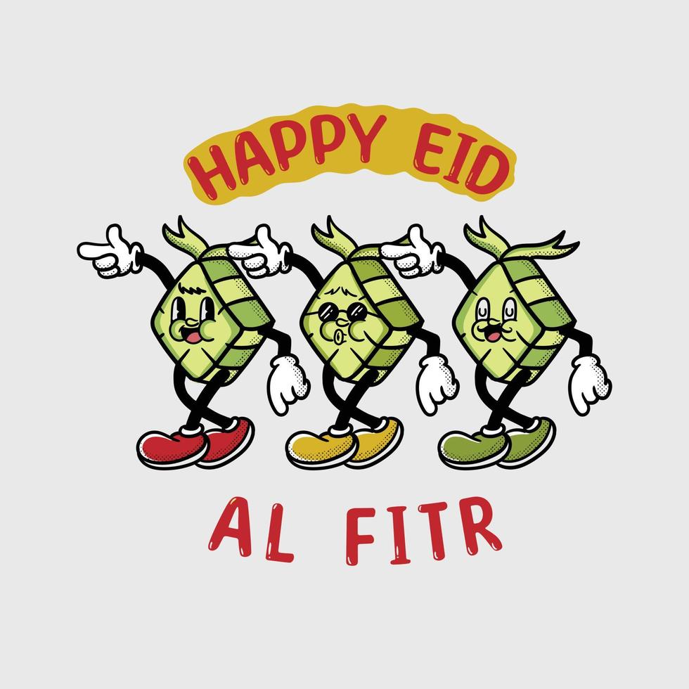 personagem de desenho animado ketupat dançando no eid ul fitri vetor