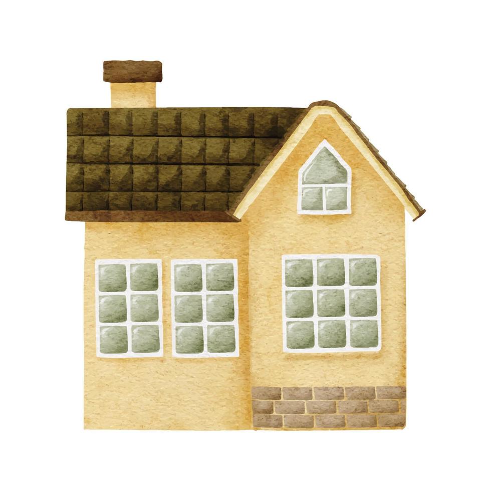 ilustração de telhado de casa de aldeia fofa em aquarela vetor
