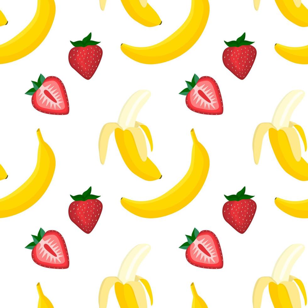 padrão plano sem costura de vetor vegano de morango e banana