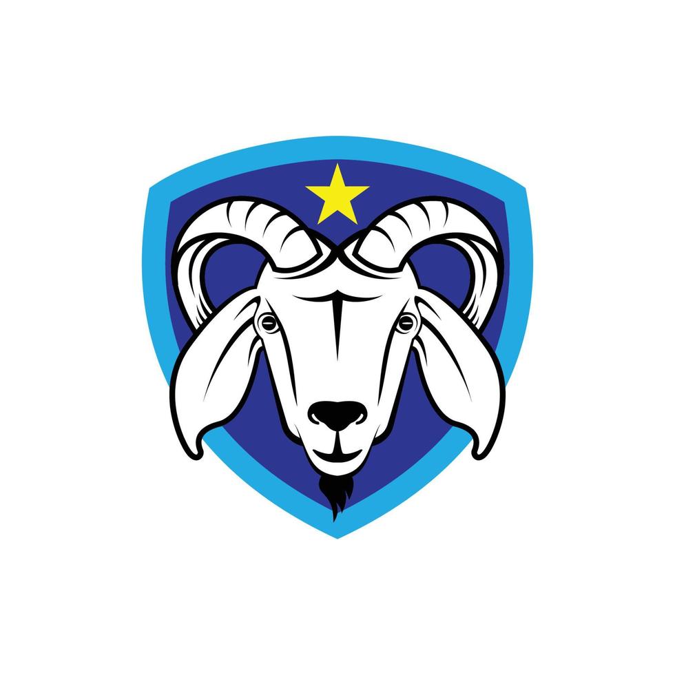 logotipo de cabeça de cabra. cabra com ilustração vetorial de escudo. design de mascote de cabra vetor