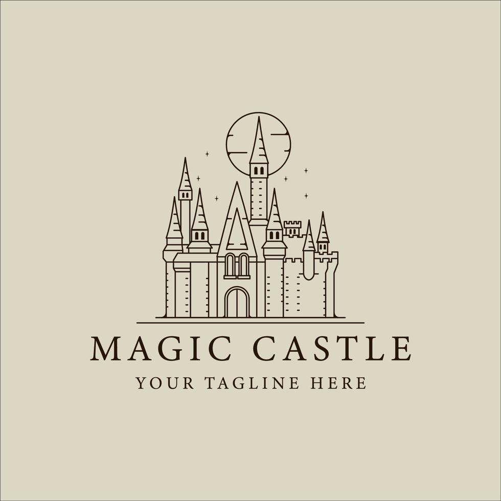 castelo mágico linha arte logotipo ilustração vetorial modelo ícone design gráfico. sinal de edifício histórico ou impressão de símbolo para t-shirt de vestuário vetor