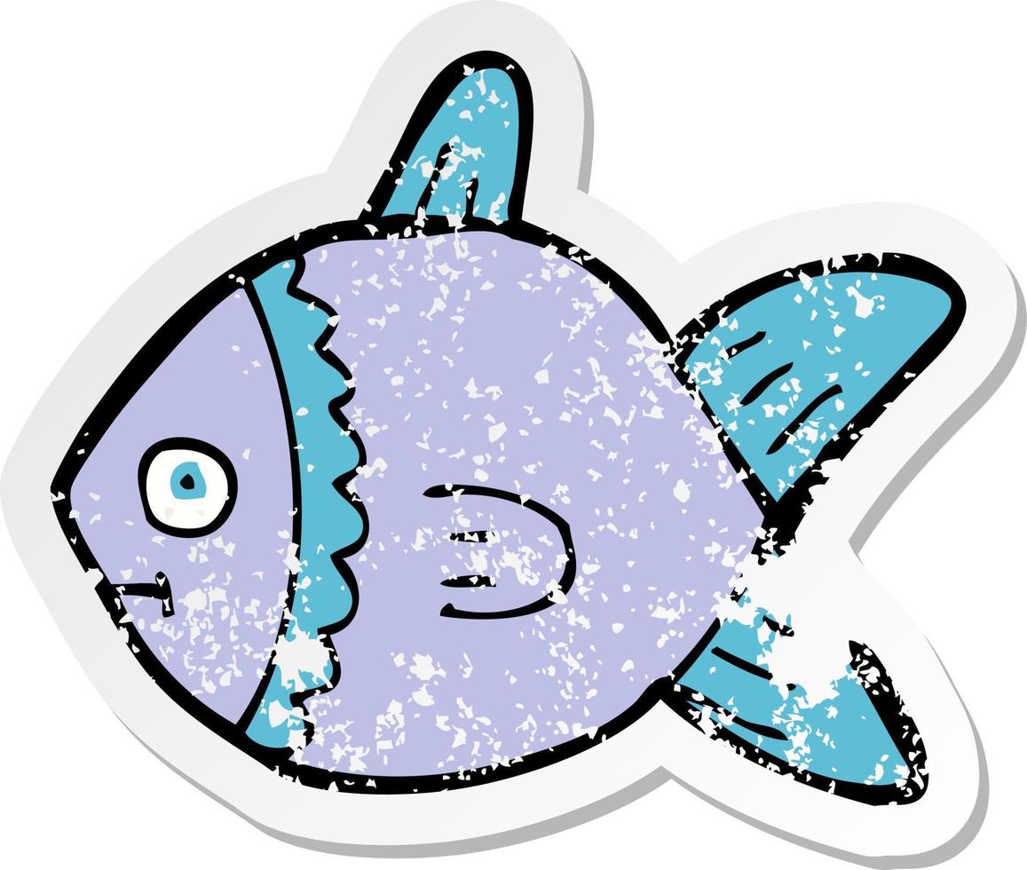 adesivo retrô angustiado de um peixe de desenho animado vetor