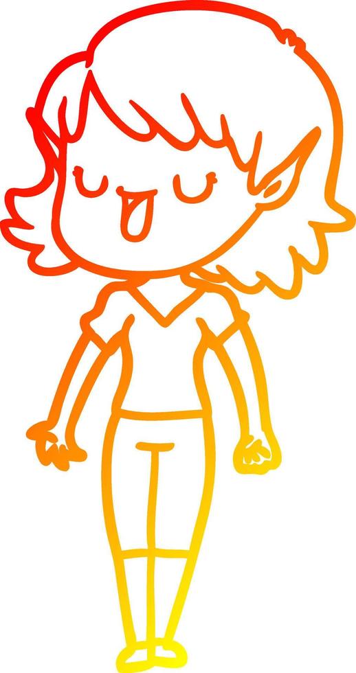 desenho de linha de gradiente quente menina elfa de desenho animado vetor