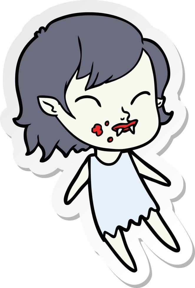 adesivo de uma garota vampira de desenho animado com sangue na bochecha vetor