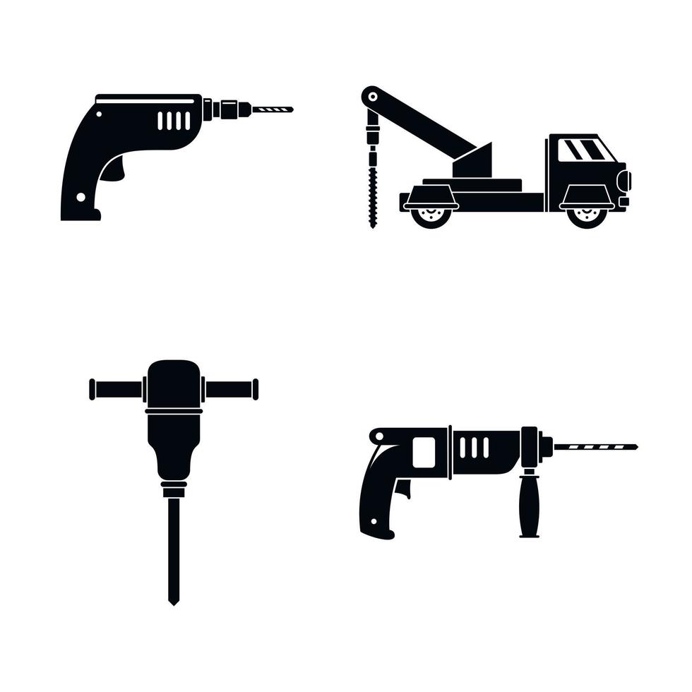 conjunto de ícones elétricos de máquina de perfuração, estilo simples vetor