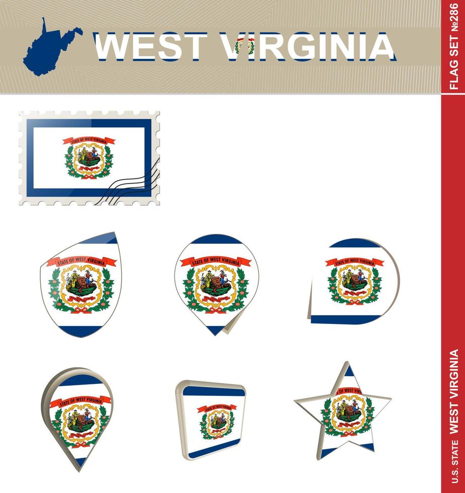 conjunto de bandeiras da Virgínia Ocidental, conjunto de bandeiras vetor