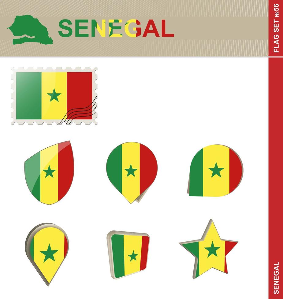 conjunto de bandeiras do senegal, conjunto de bandeiras vetor