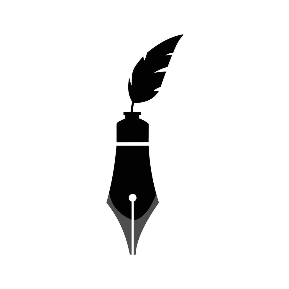 caneta de pena de tinta de combinação de ponta de caneta vetor de ícone plano preto