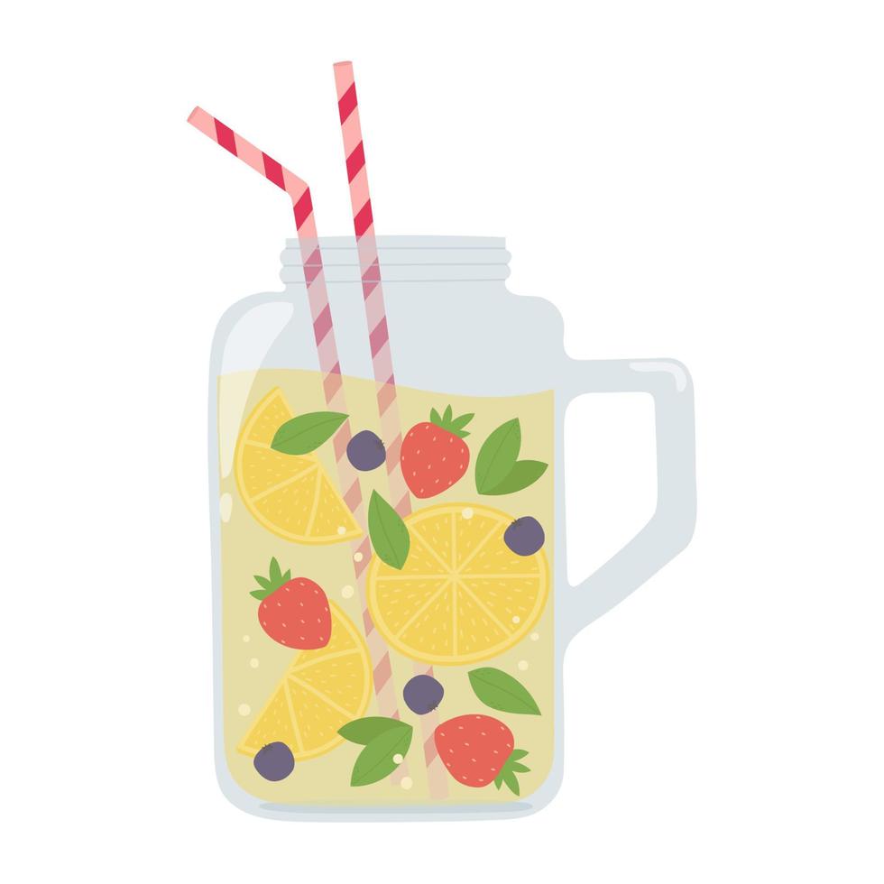 bebida de verão com limão, morango e mirtilo. bebida de frutas dos desenhos animados. vetor