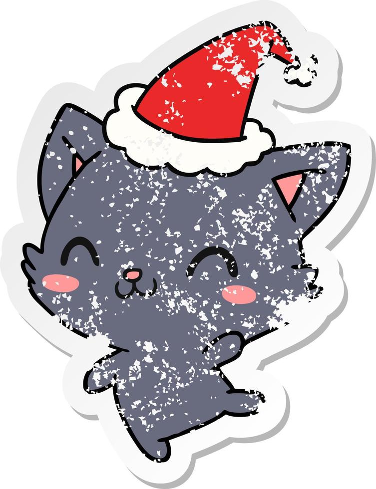 desenho de adesivo angustiado de natal de gato kawaii vetor