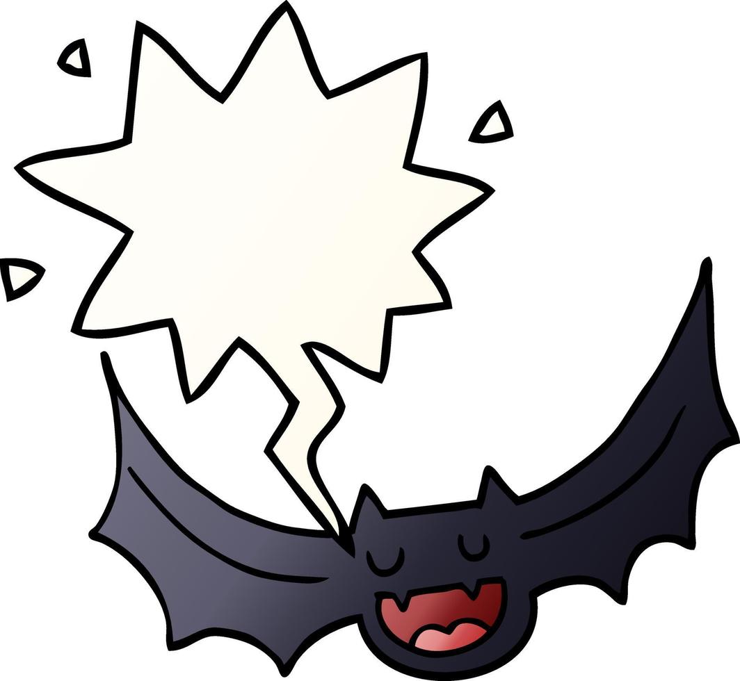 morcego de desenho animado e bolha de fala em estilo gradiente suave vetor