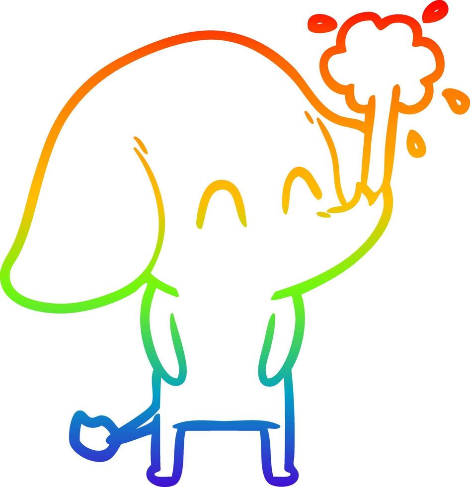 linha de gradiente de arco-íris desenhando um elefante fofo de desenho animado jorrando água vetor