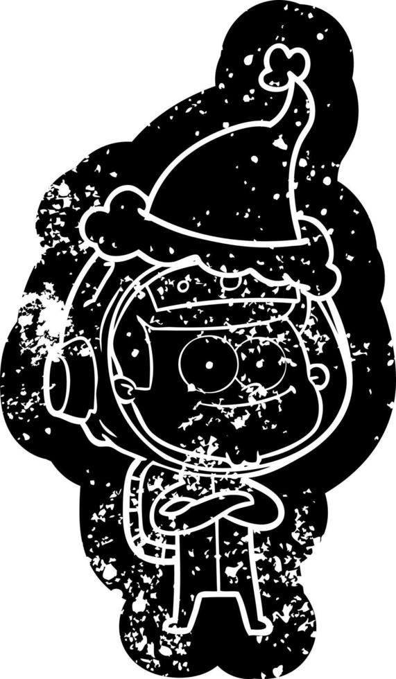 desenho animado de astronauta feliz ícone angustiado de um chapéu de papai noel vetor