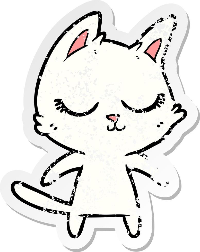 adesivo angustiado de um gato de desenho animado calmo vetor