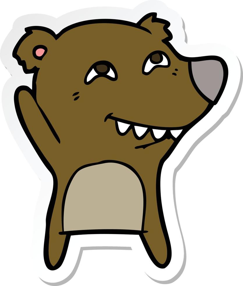 adesivo de um urso de desenho animado mostrando os dentes vetor
