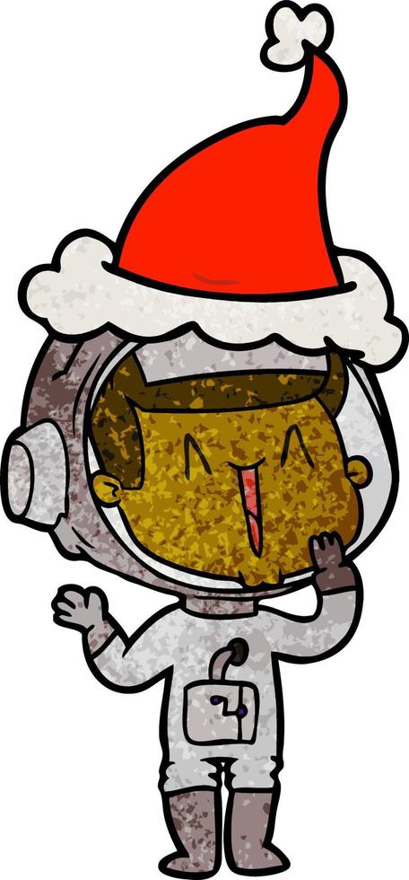 rindo desenho texturizado de um astronauta usando chapéu de papai noel vetor