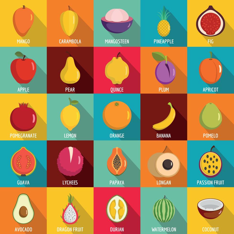 conjunto de ícones de frutas, estilo simples vetor