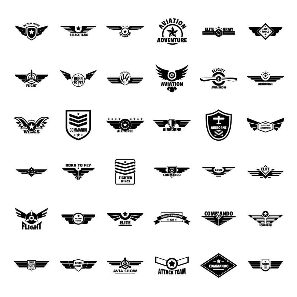 conjunto de ícones do logotipo do distintivo do exército da força aérea, estilo simples vetor