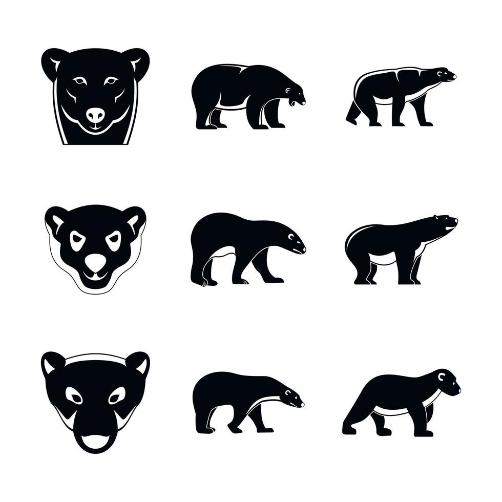 conjunto de ícones brancos de bebê urso polar, estilo simples vetor